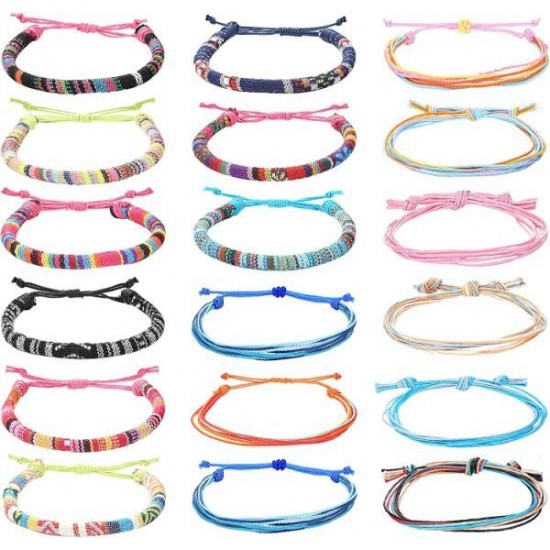 18Pcs Adjustable Woven Anklets Bracelets Bohemian Braided Rope Bracelets Waterproof Bracelet 18Pcs Adjustable Woven Anklets Bracelets Bohemian Braided Rope Bracelets Waterproof Bracelet